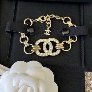 CHANEL 24B Gold & Crystal CC Logo Bracelet - New with Tags, RECEIPT, & gift bag!